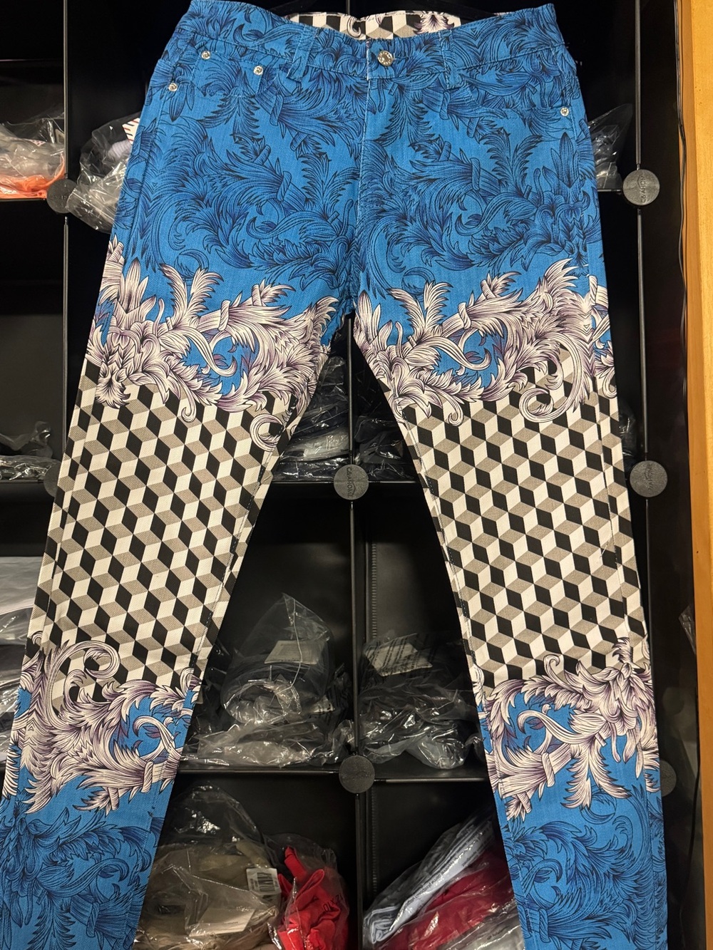 Blue Patterned Men's Jeans